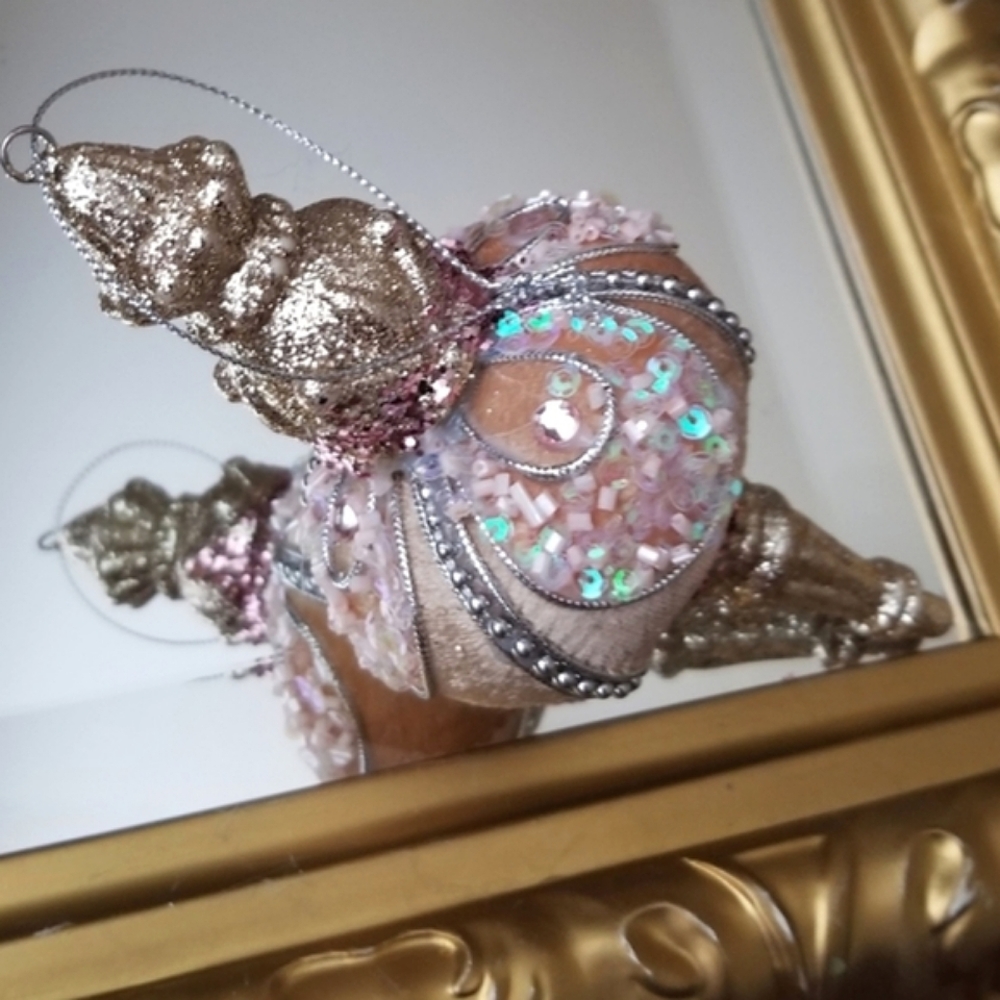 ❗Anthropologie Rose Gold/Pink Glitter Sequins & Velvet Finial Ornament❗